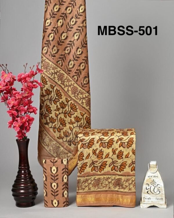 Exclusive New collection of handblock printed 100% pure maheshwari border silk suit sets with cotton bottom .