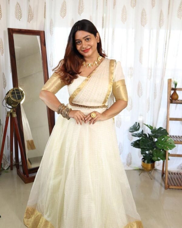 Onam super hit Organza Chex Lehenga Choli with Golden Jacquard work