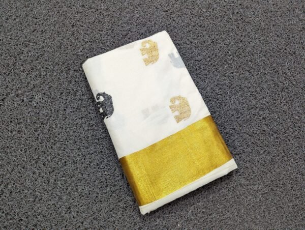 Elephant embroidery golden Jari cotton saree - Image 4