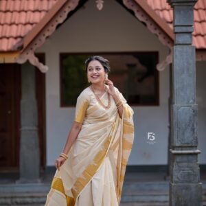 Border temple weave golden tissue saree
