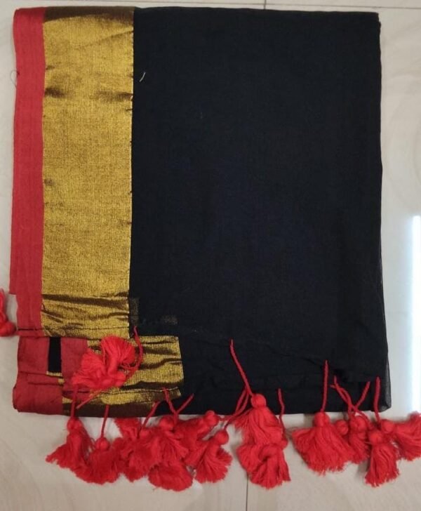 Red border Black mul mul saree