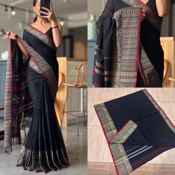 Big border black colour cotton saree