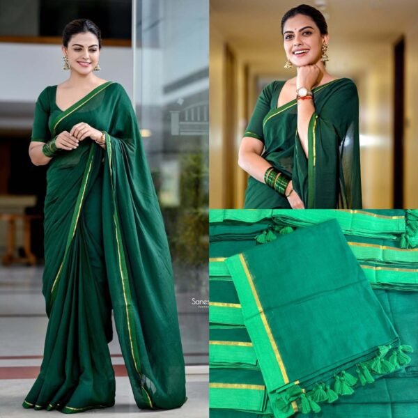 bottle green mul mul saree (anu shree inspired) - Image 2