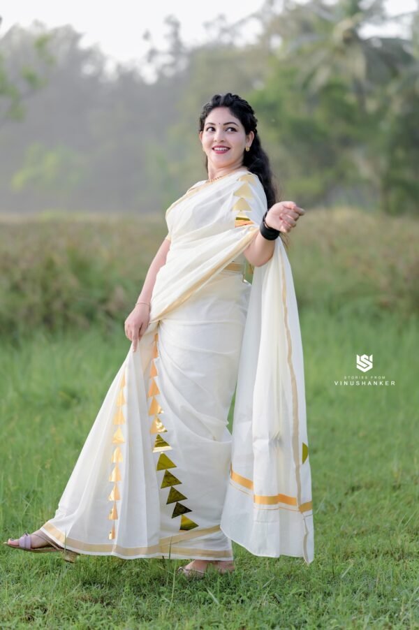 golden foil arrow design saree - Image 3