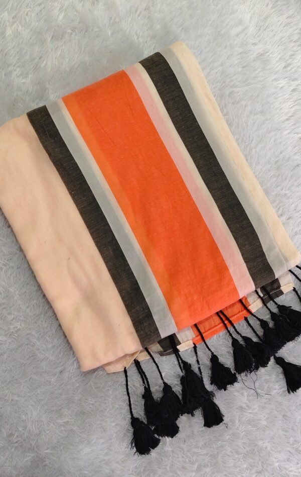Black and Orange mul mul saree - Image 4