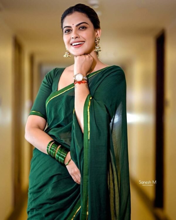 bottle green mul mul saree (anu shree inspired) - Image 3