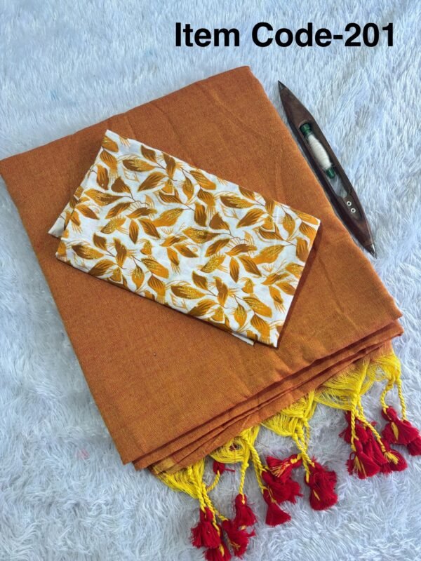 Khadi cotton Saree with printed blouse. - Image 4