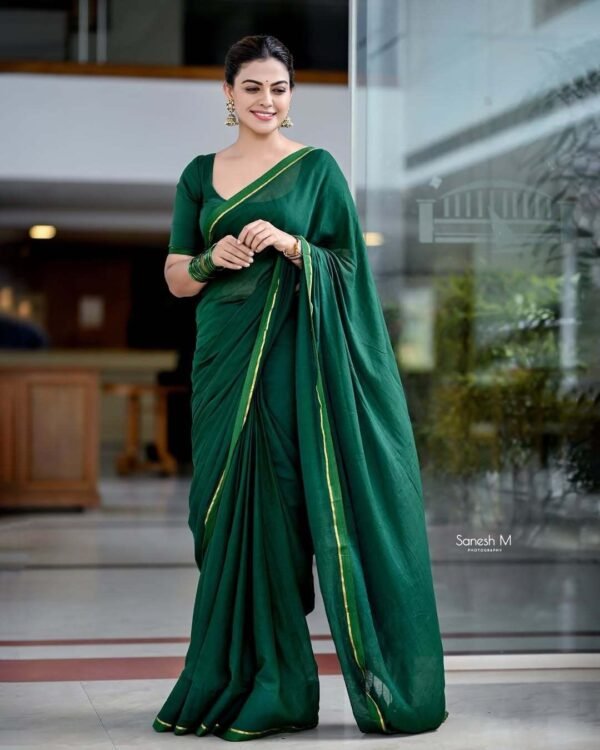 bottle green mul mul saree (anu shree inspired) - Image 4