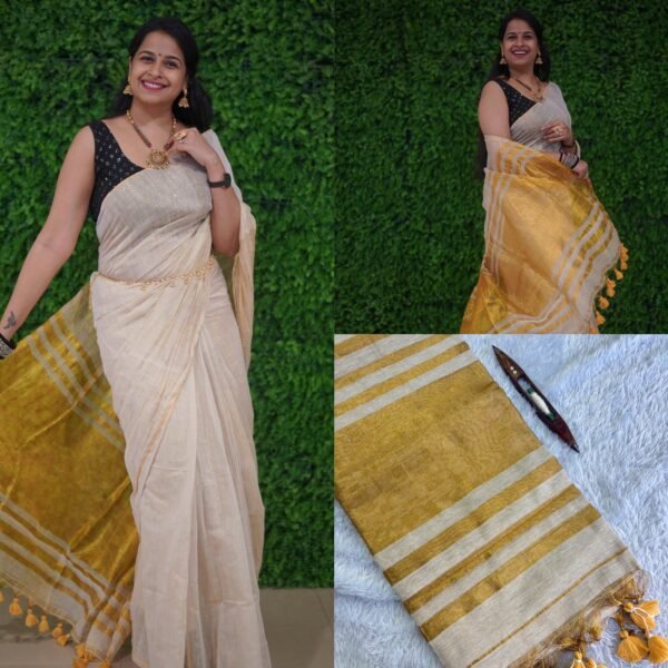 Linen tissue gold saree