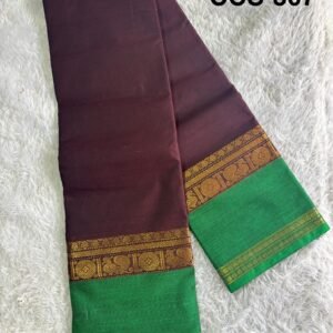 Chettinad 80s count cotton saree with blouse and tussels double side big border and body plain