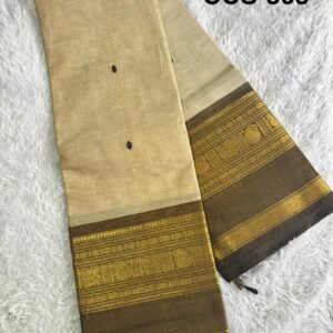 Chettinad 80s count cotton saree with blouse and tussels double side big border and body putta design