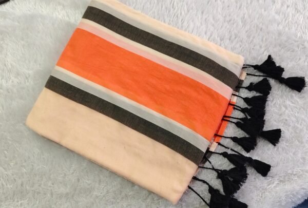 Black and Orange mul mul saree