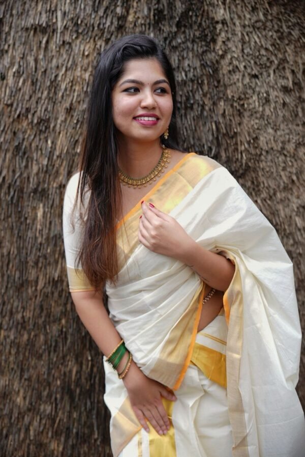 Balaramapuram Handloom Inspired Pure cotton Golden Kasavu Set mundu