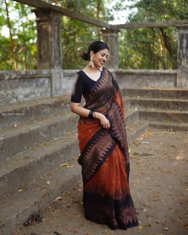 double side temple korvai cotton saree. - Image 4
