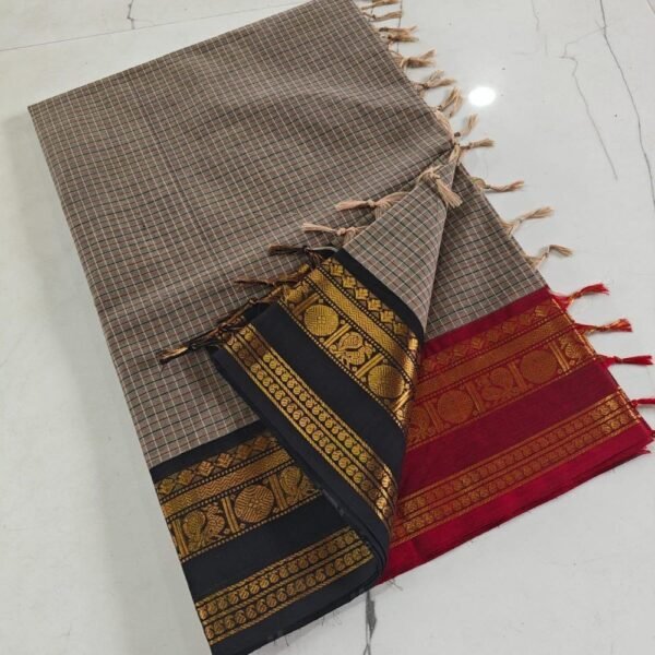 Ganga Yamuna Border checks maroon black border saree