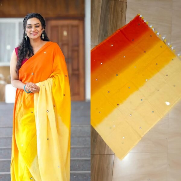 Multi shade glass work mul cotton saree. - Image 5