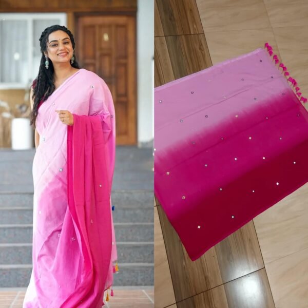 Multi shade glass work mul cotton saree. - Image 2