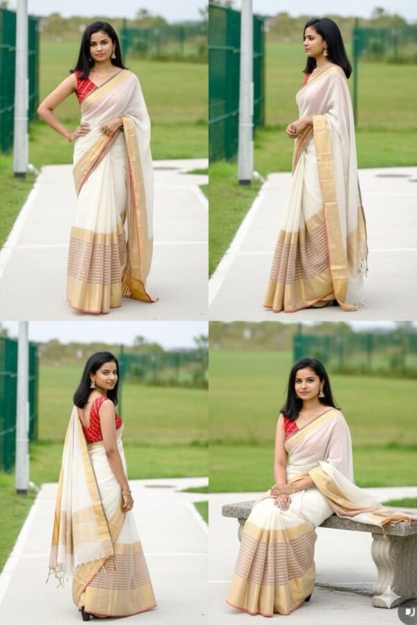 LInen big border saree - Image 2