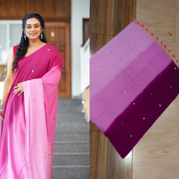 Multi shade glass work mul cotton saree. - Image 4