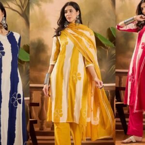 Beautiful Cotton 60 60 Fabric Printed Straight Kurti & Cotton Pant And malmal Dupatta 3pis set