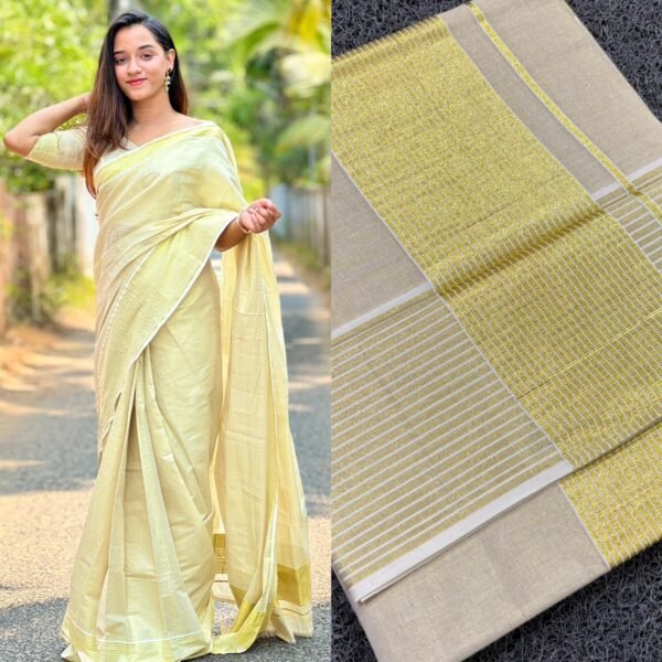 Border lines golden tissue ready to wear and normal saree - Image 2