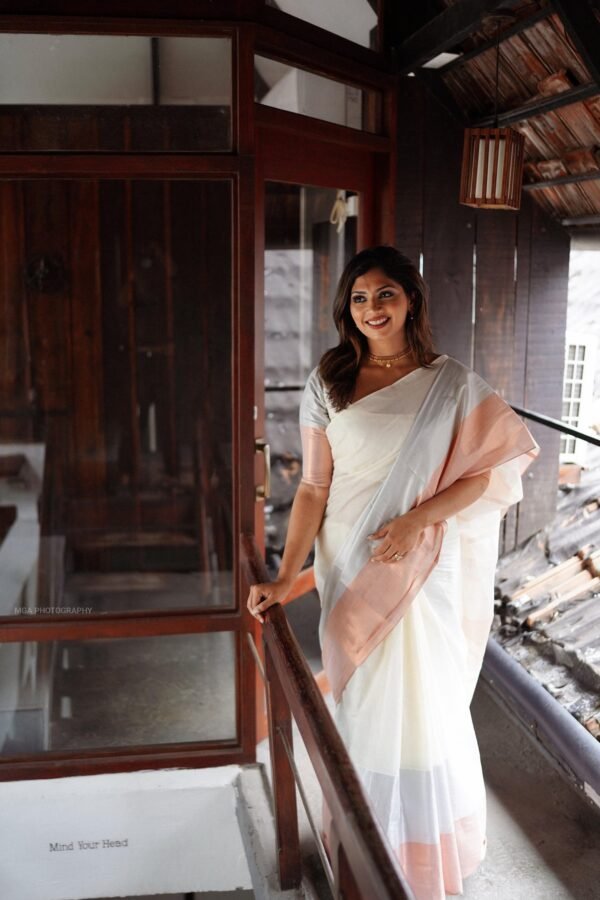 silver and rose gold big border saree - Image 2