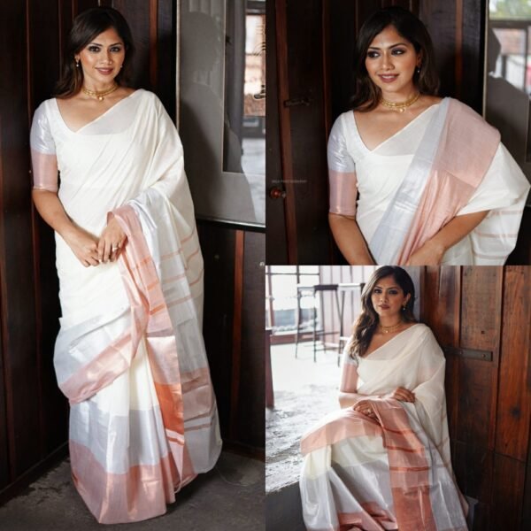 silver and rose gold big border saree - Image 3