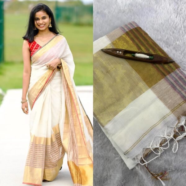 LInen big border saree - Image 3
