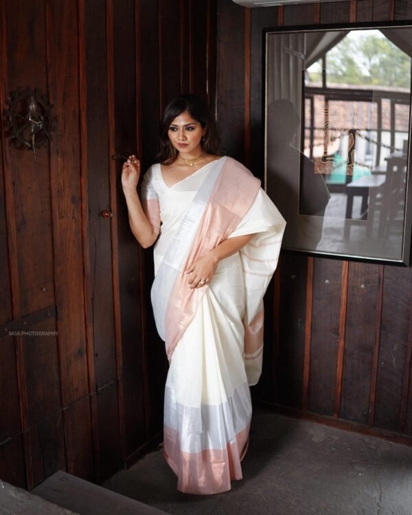 silver and rose gold big border saree - Image 5
