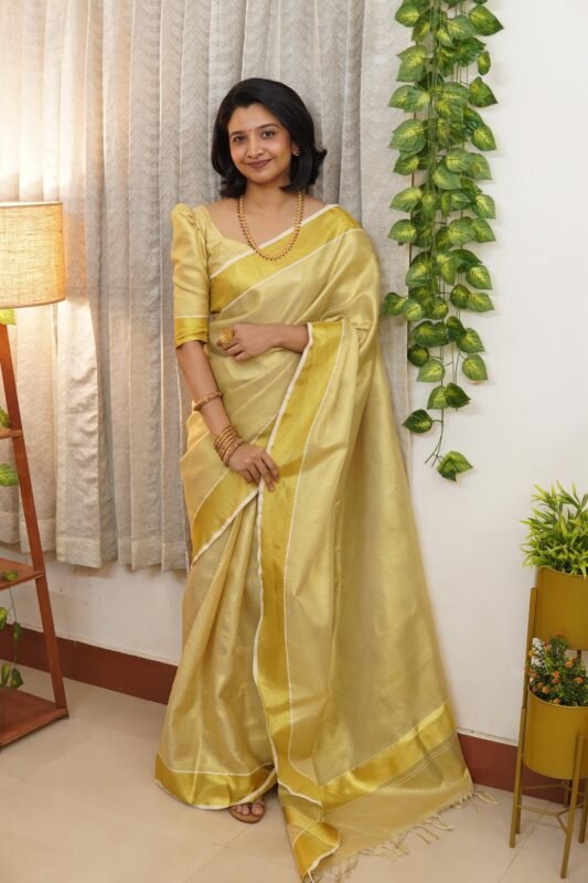 Golden bridal tissue ready to wear 1 min saree - Image 2