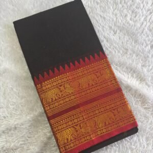 MALATHI - Retta Petta Border Black and Maroon Cotton Saree