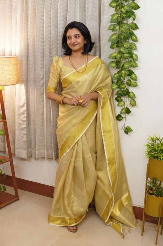 Golden bridal tissue ready to wear 1 min saree - Image 4