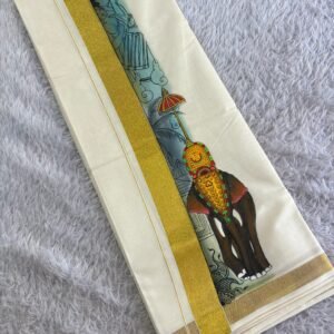 Handpainted Mens Off white Double Dhothi