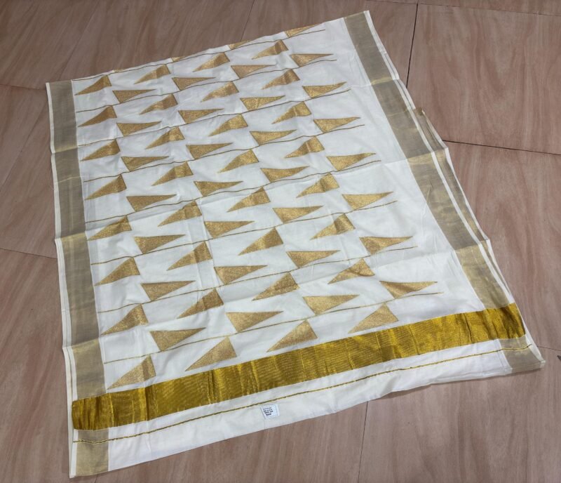 Diamond gold kasavu Embroidery cotton saree - Image 2