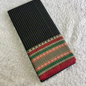 Black and maroon lines cotton saree