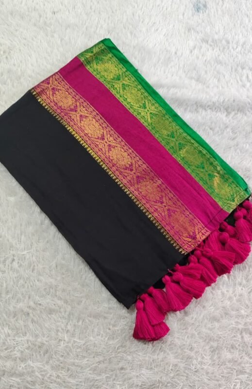Menaka - Jaq border 3 line MUL Cotton Saree