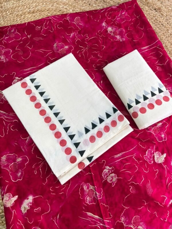 TEMPLE POLKA WITH BLOUSE SET MUNDU - Image 4