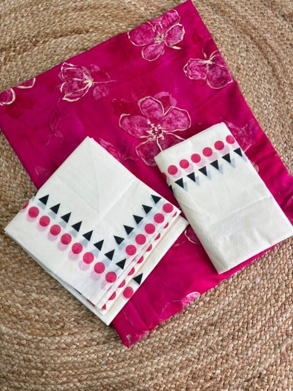 TEMPLE POLKA WITH BLOUSE SET MUNDU - Image 3