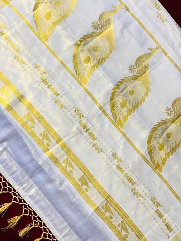 Mayilazhagu : Golden tissue weaved design (handloom replica) - Image 3