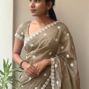 Veloura : Antique Mouse Color Chanderi Cotton Saree