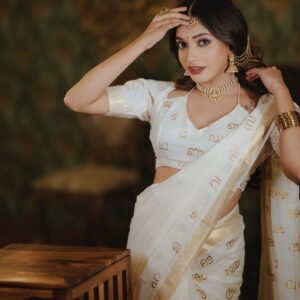 MALAYALAM AKSHARAMALA EMBROIDERED COTTON SAREE
