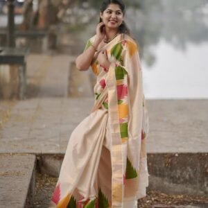 MULTI COLOUR TEMPLE GOLDEN TISSUE SAREE