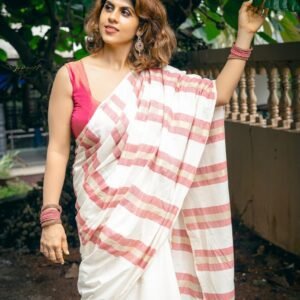 Sarva stripes : Mulloth Stripes Saree half saree model with tussles (handloom replica)