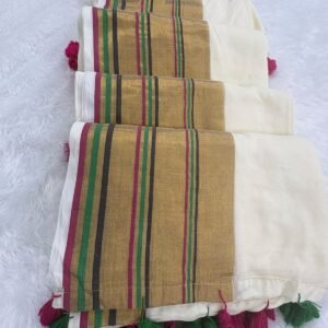 Bhoomika - Pink Green border lines Mul cotton Saree